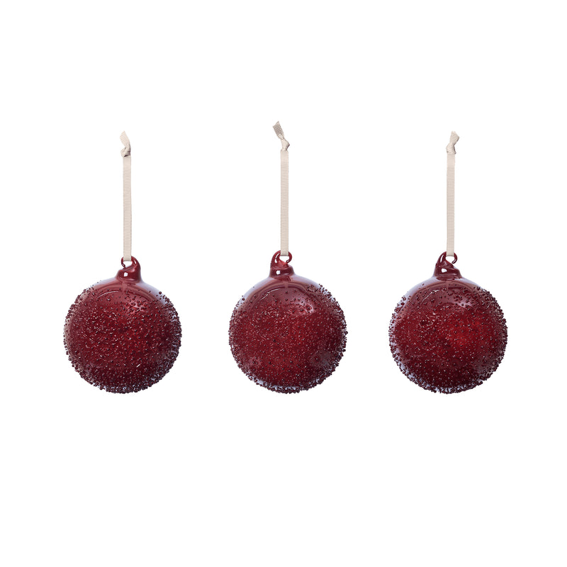 Ferm Living - Flurry Weihnachtskugel, Glas (3er-Set) | Medium / picante red