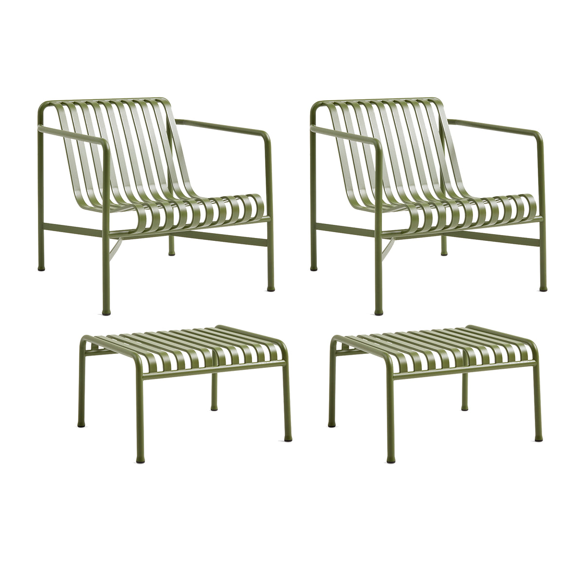 HAY - Palissade 2x Lounge Chair Low + 2x Ottoman | olive