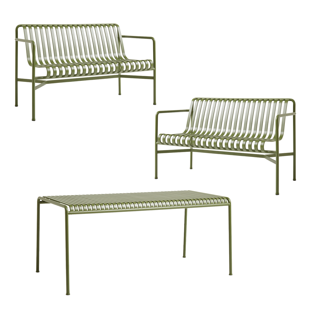 HAY - Palissade Tisch + 2x Dining Bench | olive