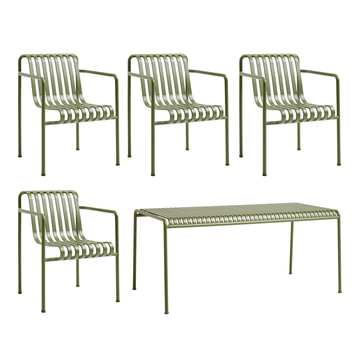 HAY - Palissade Tisch + 4x Dining Armchair | olive
