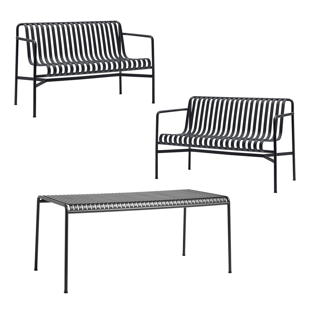 HAY - Palissade Tisch + 2x Dining Bench | anthrazit