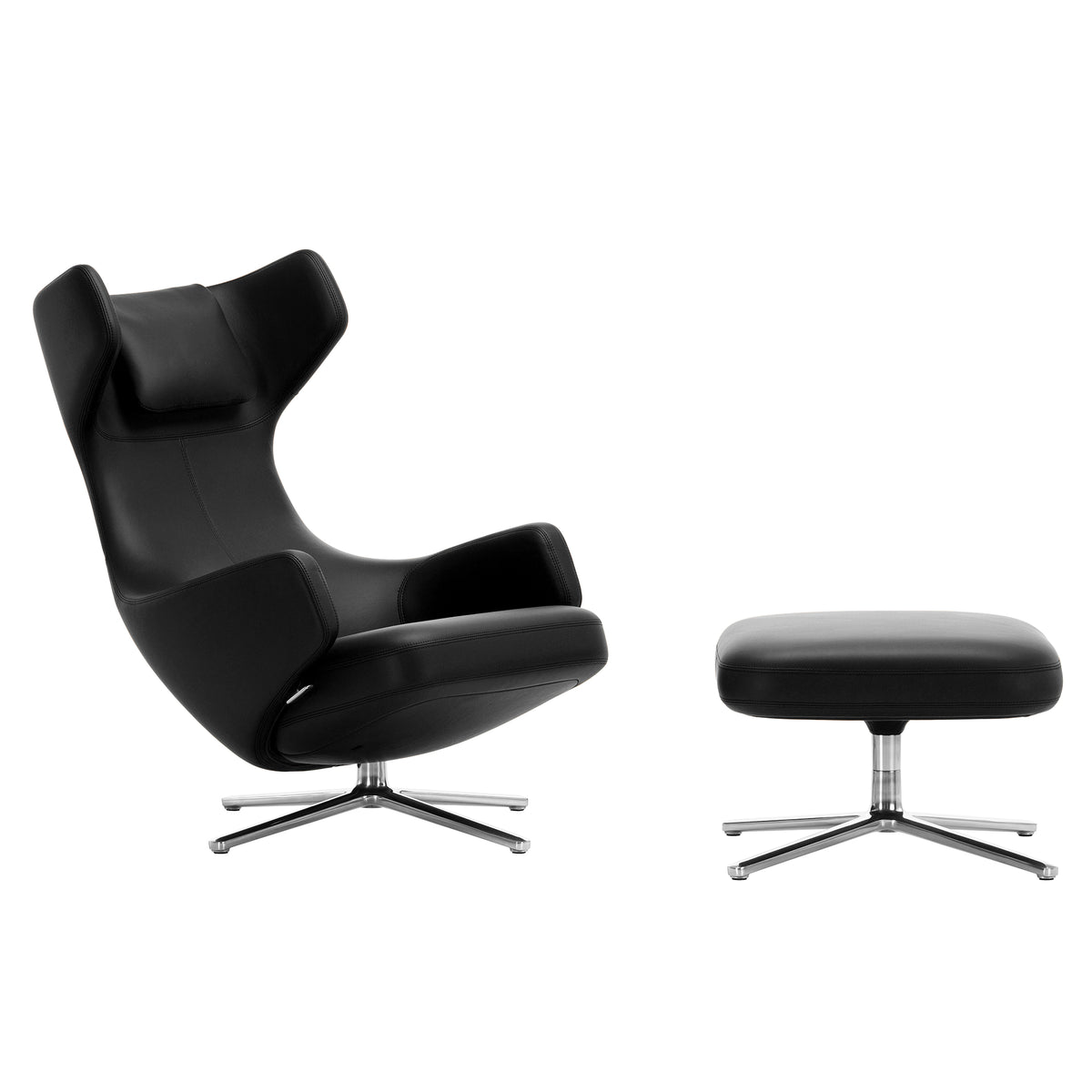 Vitra - Grand Repos Sessel und Ottoman | Leder Premium F 97 schwarz